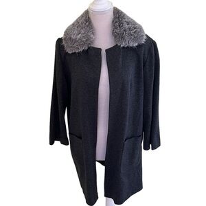 Farouche by Lori Weidner Vintage Grey Open Front Coat with Faux Fur Collar